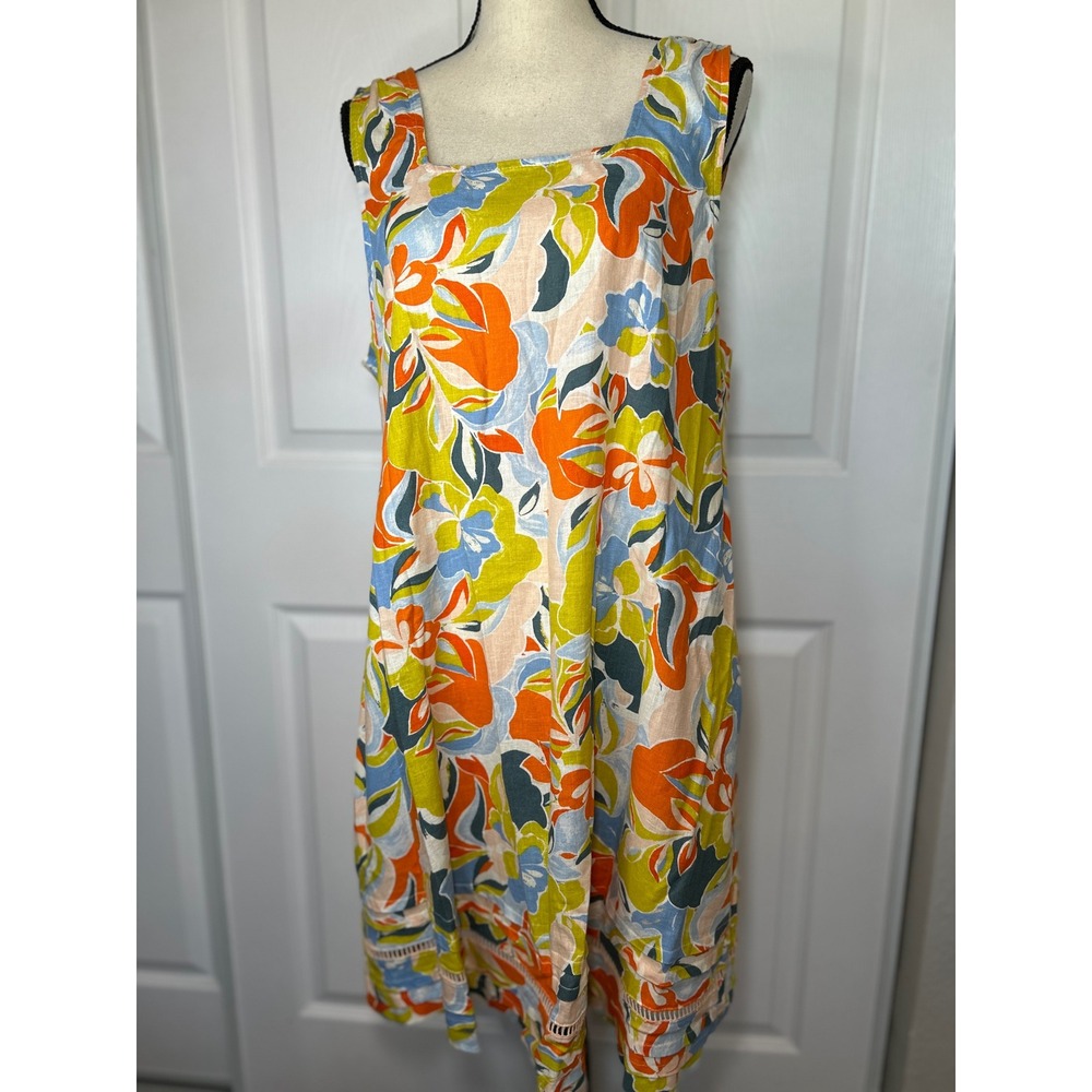 NWT C&C California Linen Floral Sleeveless Dress XL Boho Print Knee Length